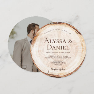 Invitation Russe Mariage Bois Coupé Grain Photo personnalisée