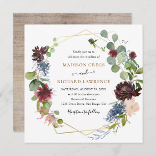 Invitation Russe Mariage Floral de la marine bourguignonne