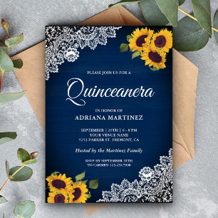 Invitation Russe Marine Bleu Dentelle Tournesol Quinceanera