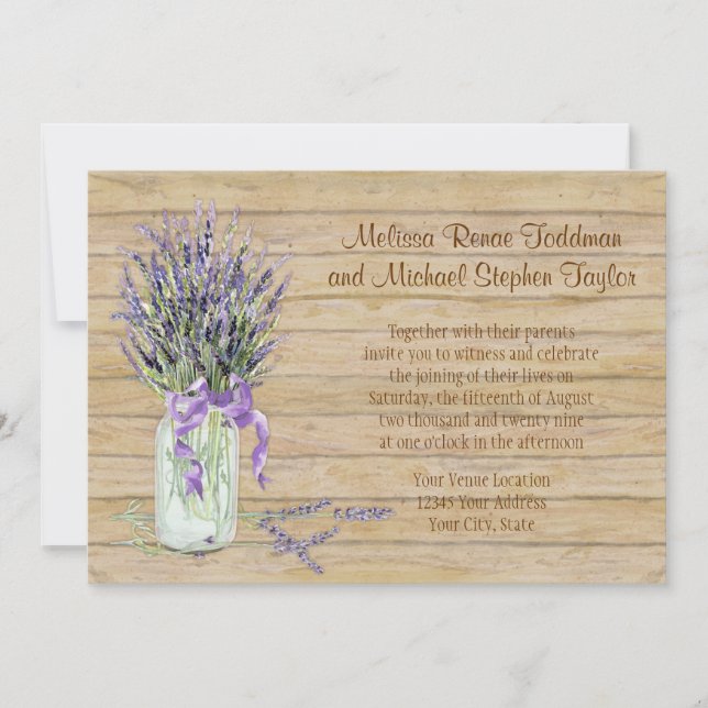 Invitation Russe Mason Jar French Lavender Bouquet Mariage (Devant)