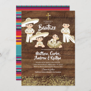 Invitation Russe Mexicain Cactus Gold Charro frère Bautizo