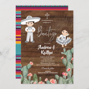 Invitation Russe Mexicaine Argent Charro Garçon fille Twin Ba