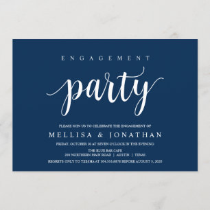 Invitation Russe moderne, Script bleu marine, Partie d'engage