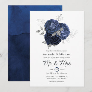 Invitation Russe Navy et Faux Parties scintillant Mariage flo