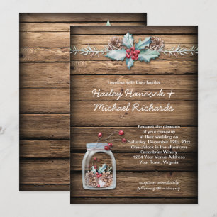 Invitation Russe Noël Holly Feuilles Berries Mason Jar