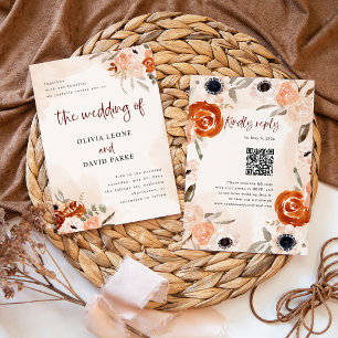 Invitation Russe Orange Boho aquarelle RSVP QR Code Mariage