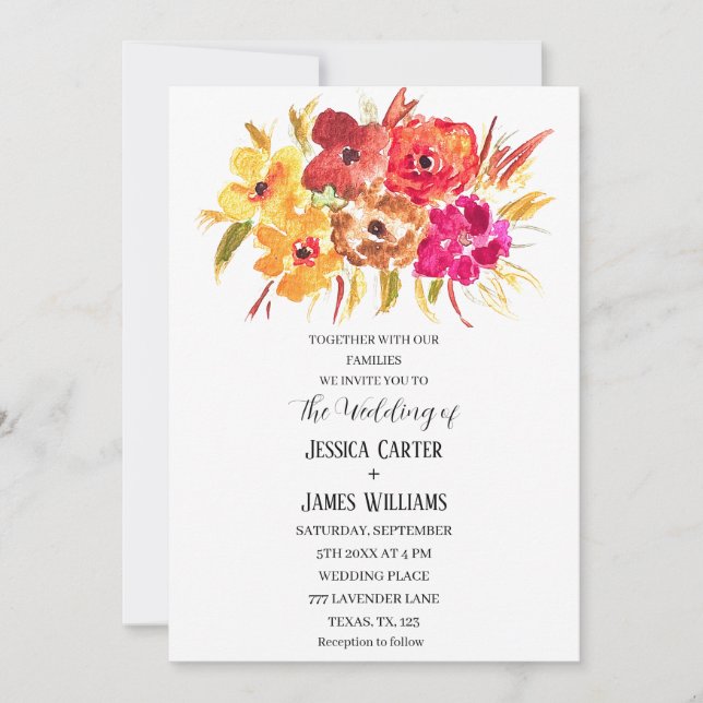 Invitation Russe Orange Fall Boho Bohemian Floral Mariage (Devant)