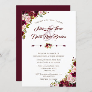 Invitation Russe Pays Bourgogne Marsala Mariage Floral