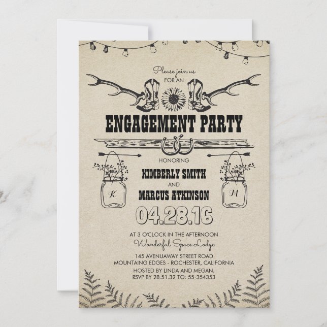 Invitation Russe Pays Cowboy Boots Parti d'engagement (Devant)