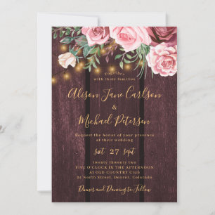 Invitation Russe pays fleurie or bordeaux mariage