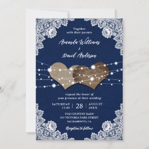 Invitation Russe Pays Marine Bleu Burlap Mariage dentelle