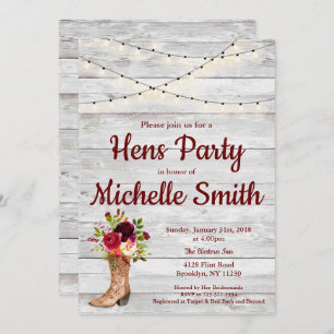 Invitation Russe Pays Western Boot Vintage Hens Party