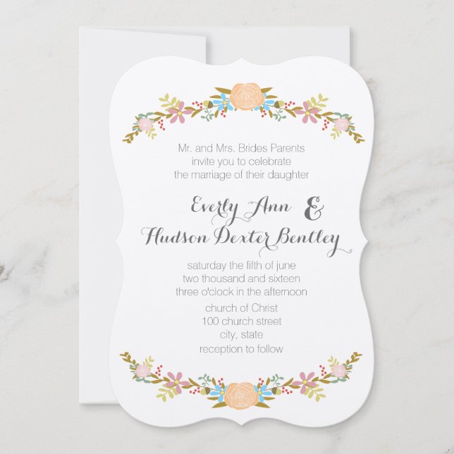 Invitation Russe Peach Pink Aqua Die Cut Garland Mariage (Devant)