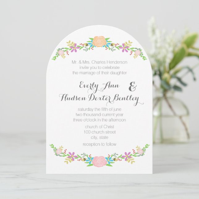 Invitation Russe Peach Pink Aqua Die Cut Garland Mariage (Debout devant)