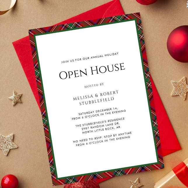 Invitation Russe Plaid Open House Tartan Christmas Party (Rustic Plaid Christmas Open House Invitation)