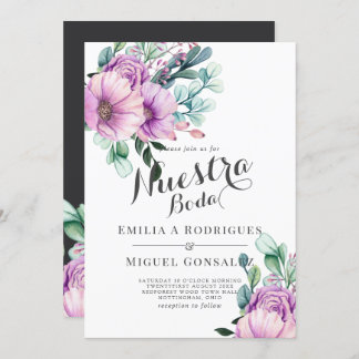 Invitation Russe pourpre Bloom Nuestra Boda Mariage espagnol