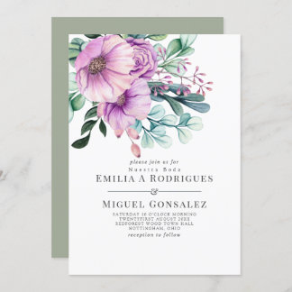 Invitation Russe pourpre Bloom Nuestra Boda Mariage espagnol