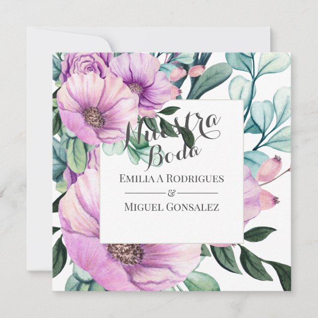 Invitation Russe pourpre Bloom Nuestra Boda Mariage espagnol (Devant)