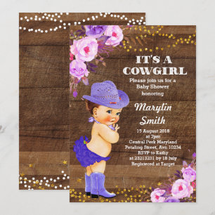 Invitation Russe Purple Cowgirl Baby shower Lilac