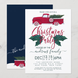 Invitation Russe Red Green Truck Feuille fête de Noël