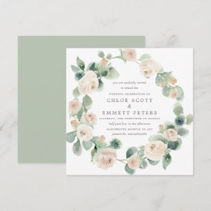 Invitation Russe Rose blanche Floral Eucalyptus Mariage