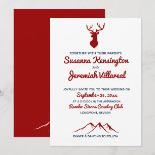Invitation Russe Rouge bleu Buck Deer Pays Mariage de montagn