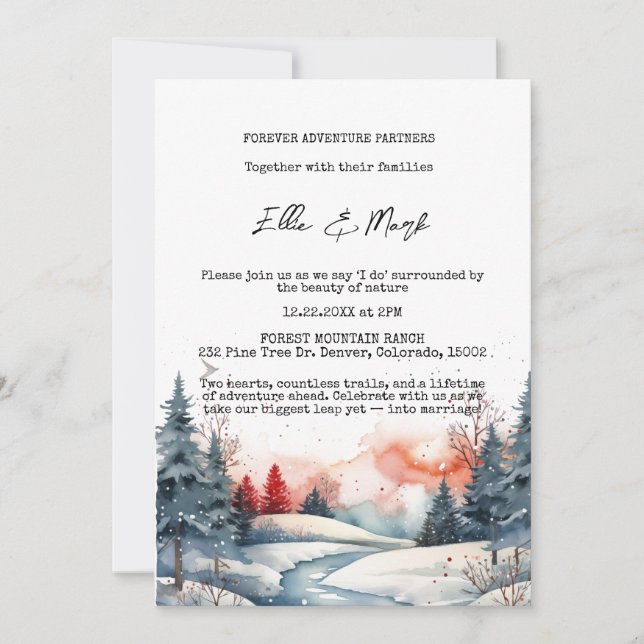 Invitation Russe Snowy Winter Forest Sunset Mariage (Devant)