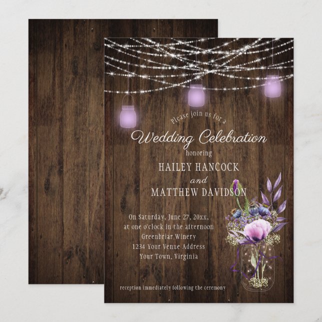 Invitation Russe String éclat violet Mason Jars Mariage (Devant / Derrière)