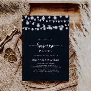 Invitation Russe String Lights Calligraphie Surprise Party