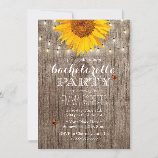 Invitation Russe String Lights Sunflower Bachelorette Party (Devant)