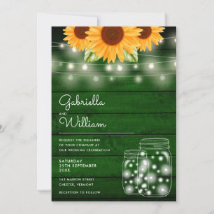 Invitation Russe String Lights Sunflower Mason Jars Mariage
