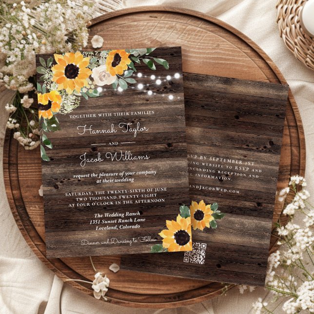 Invitation Russe Sunflower Wood QR Code RSVP Mariage (Créateur téléchargé)