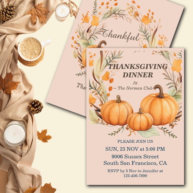 Invitation Russe Thanksgiving Citrouille Floral Dîner Personn (Créateur téléchargé)