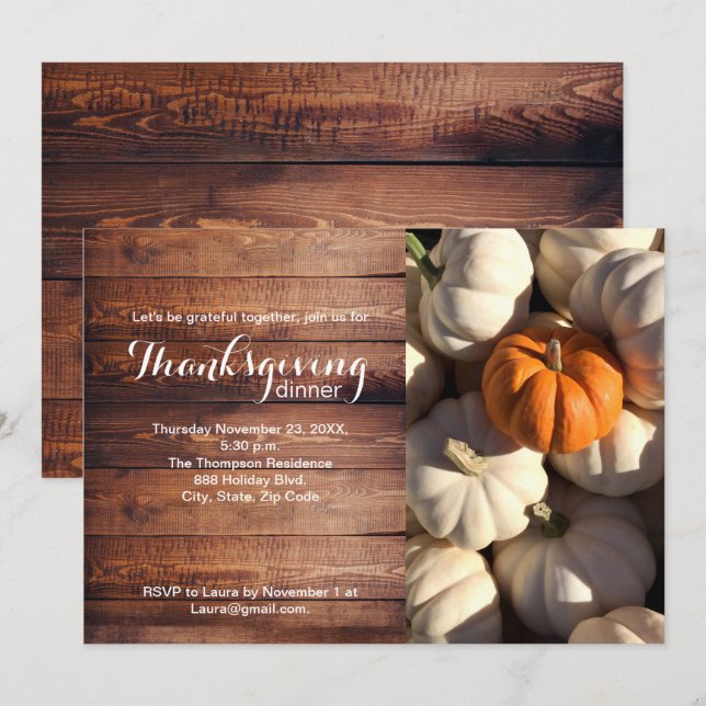 Invitation Russe Thanksgiving Dîner Citrouille Automne Photo (Devant / Derrière)