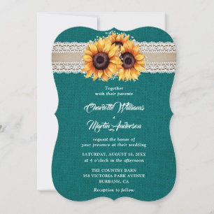 Invitation Russe Turquoise Burlap Lace Mariage tournesol