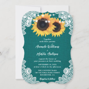 Invitation Russe Turquoise Burlap Lace Mariage tournesol