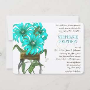 Invitation Russe Turquoise Mint Floral Mason Jar Mariage