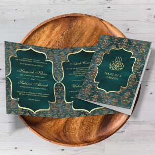 Invitation Russe Turquoise or Damask Mariage musulman