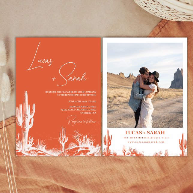 Invitation Russe Verona Sunset Western Desert Mariage (Western Desert Verona Sunset Orange Wedding Invitation, Modern Southern Country Wedding Invitation,)