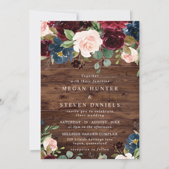 Invitation Russe Vin rouge profond Burgundy Blush Mariage de  (Devant)