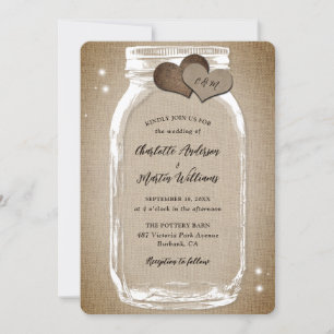 Invitation Russe Vintage Burlap Mason Jar Mariage