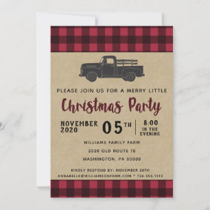 Invitation Russe Vintage Camion Buffalo Plaid Christmas Party