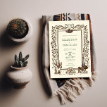 Invitation Russe Vintage Cowboy Mariage Western Sage Green<br><div class="desc">Un cowboy vintage rustique avec un cadre botanique élégant, avec des inserts de cactus en saguaro, une roue à charrette, un cheval, une guitare et un casquette cowboy. Le texte est une belle teinte de vert sage. Romantique et charmant, il conviendra à merveille à un mariage de grange, à un...</div>