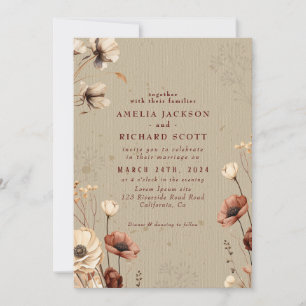 Invitation Russe Vintage sec fleur sauvage Bourgogne Mariage