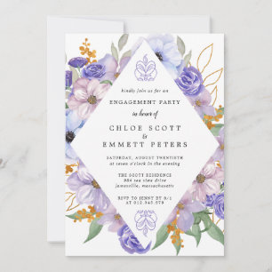 Invitation Russe violet bleu or Floral Partie d'engagement