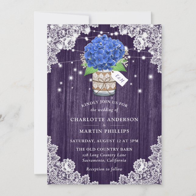 Invitation Russe violet et bleu Mariage Hydrangea (Devant)
