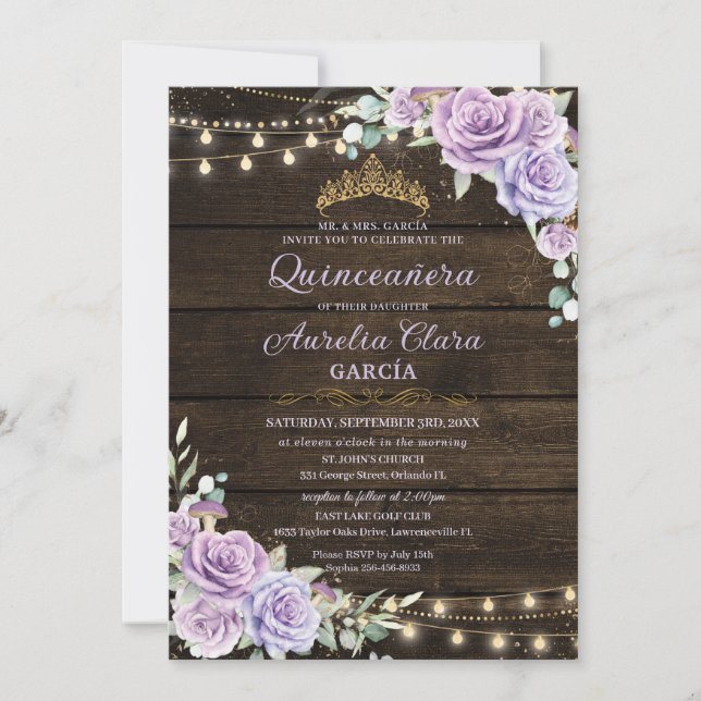 Invitation Russe violet Floral Enchantée Forêt Quinceanera (Devant)