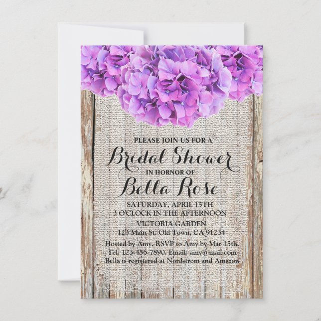 Invitation Russe violet hydrangée douche nuptiale ph1 (Devant)