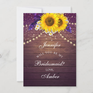 Invitation Russe violet Jaune Tournesol Floral Country Grange