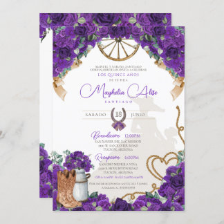 Invitation Russe violet violet occidental Charro Quinceañera